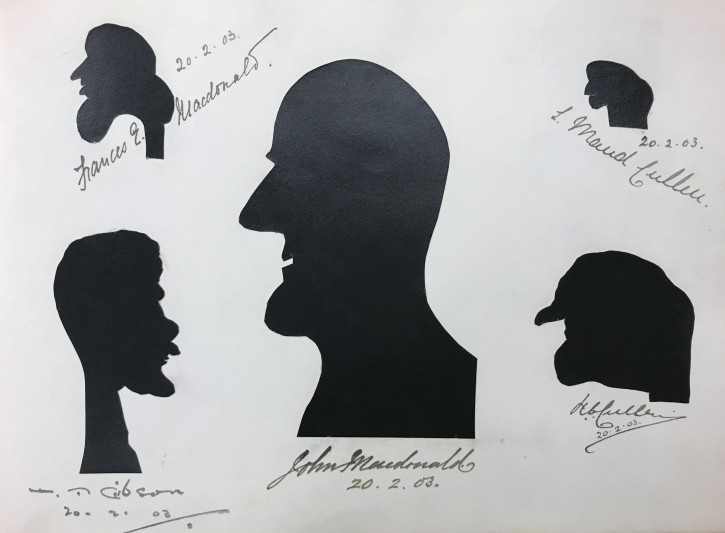 Silhouettes of Frances & John Macdonald, T Gibson, L Maud and G Cullen, 1903.  Courtesy of Glasgow School of Art.