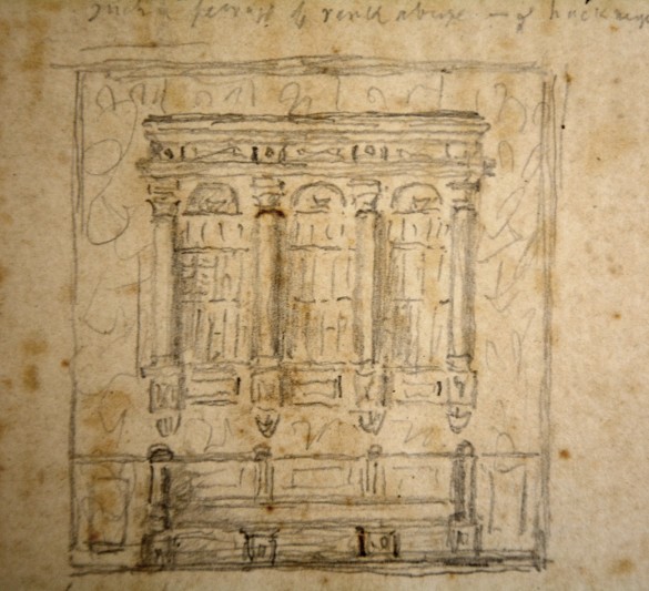 Detail of Beckford's sketch of the wall mounted bookcase.