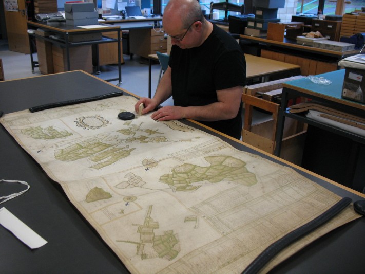 A map from the collection being cleaned by NRO's conservator. Courtesy of Norfolk Record Office.