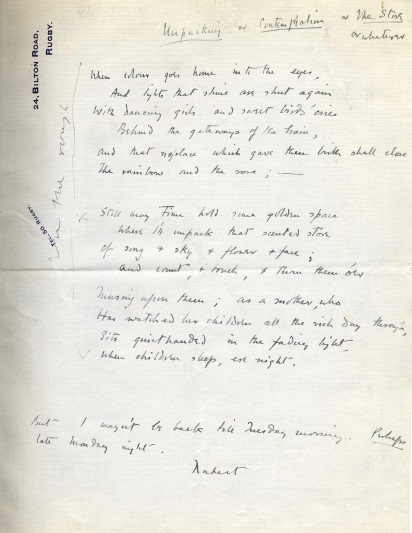 Fragment of a poem by Brooke. Image courtesy of King's College, Cambridge.