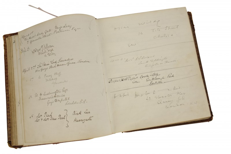 Detail of the Visitors' Book, Oscar Wilde's signature is top right. Courtesy of Duke's Fine Art Auctions.