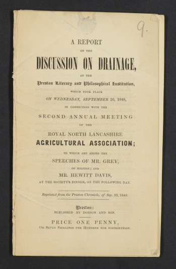 A report of the discussion on drainage, 1848. Courtesy of MERL.