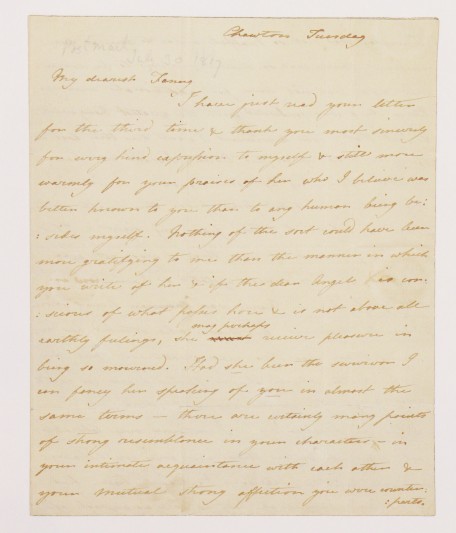 Cassandra Austen's letter on the death of Jane Austen. Image courtesy of Jane Austen's House Museum.